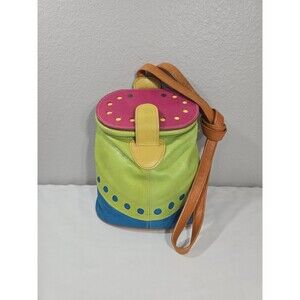 Maxx New York Leather Bucket Bag Vintage 90s Y2K  Multicolor Crossbody Vintage